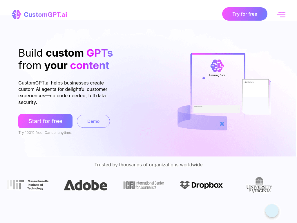 CustomGPT.ai screenshot