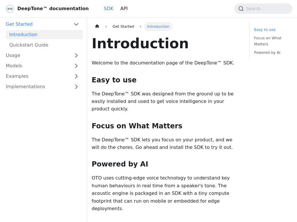 DeepTone™ SDK screenshot