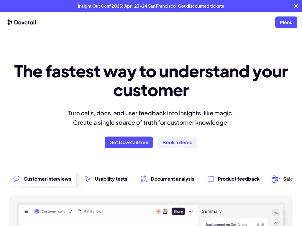 Dovetail screenshot
