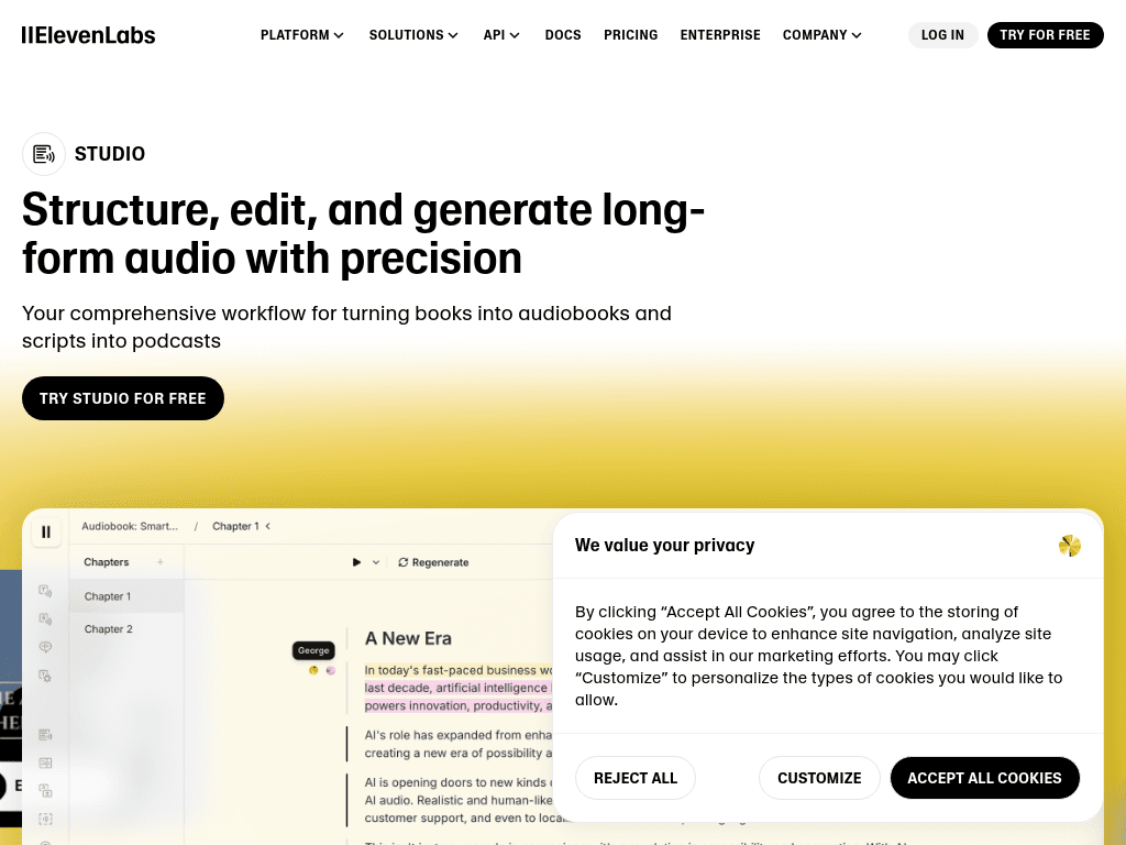 ElevenLabs Studio screenshot