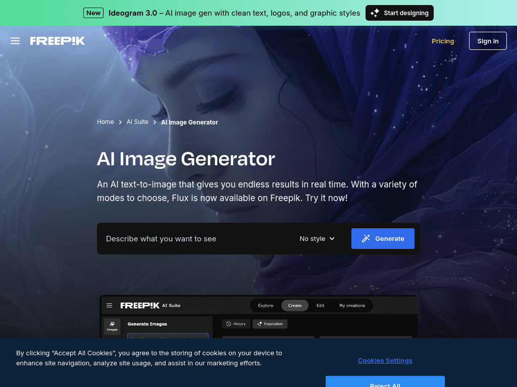 Freepik AI Image Generator screenshot