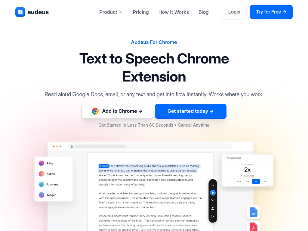 Audeo Text-to-Speech Chrome Extension screenshot 1