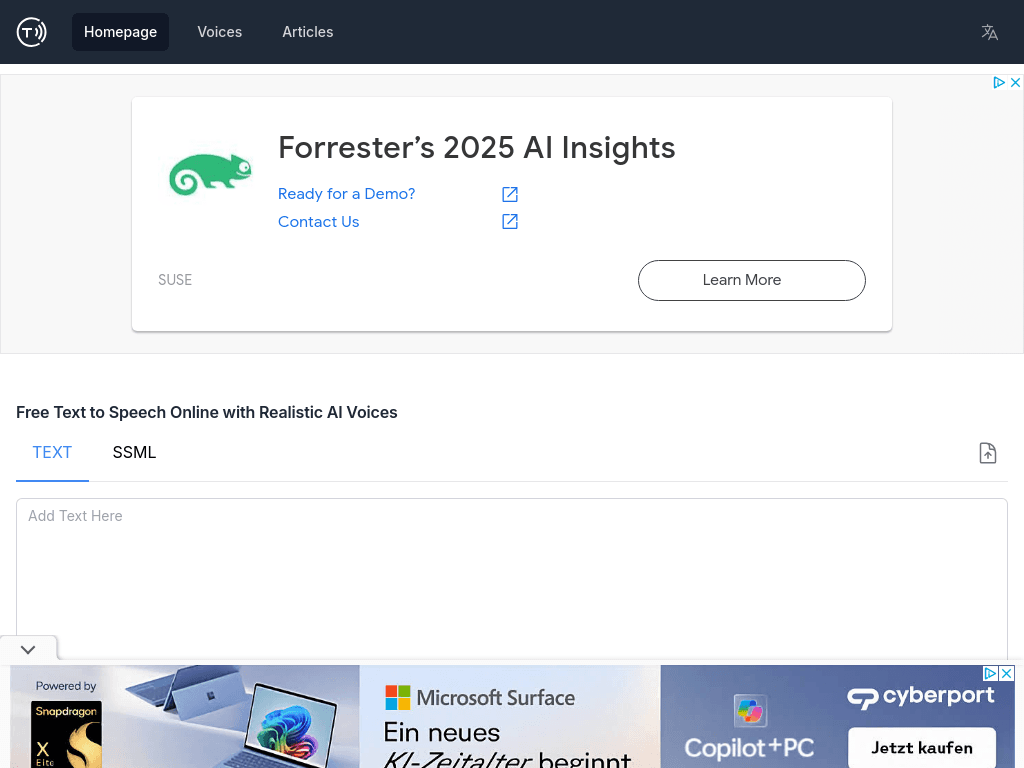 Free Text to Speech Online with Realistic AI Voices screenshot